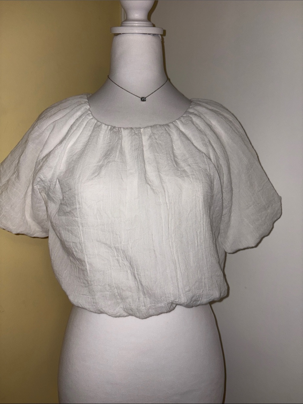 Forever 21 White Linen Puff Sleeve Cropped Top Sz S